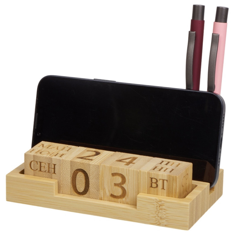 Настольный органайзер с вечным календарем и подставкой для телефона "Akira", натуральный Настольный органайзер с вечным календарем и подставкой для телефона "Akira", натуральный