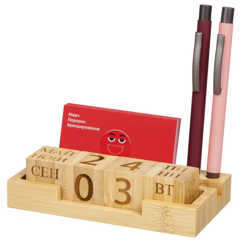 Настольный органайзер с вечным календарем и подставкой для телефона "Akira", натуральный Настольный органайзер с вечным календарем и подставкой для телефона "Akira", натуральный