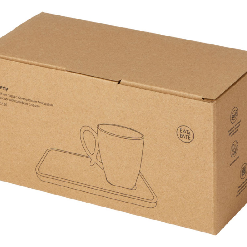 Чайная пара с бамбуковым блюдцем "Deny", белый