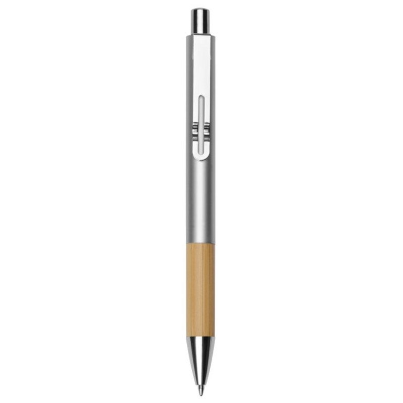 Ручка металлическая шариковая "Sleek", серебристый/бамбук