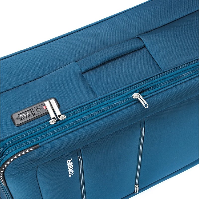 Чемодан TORBER ВИВИ, синий, полиэстер, 48 х 28 х 78 см, 89 л