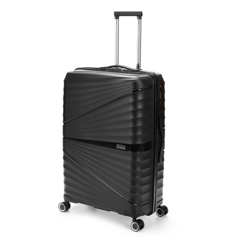 Чемодан TORBER НЕВО, чёрный, полипропилен, 49 х 28 х 76 см, 95 л