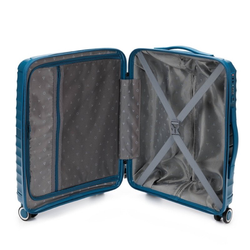 Чемодан TORBER НЕВО, синий, полипропилен, 40 х 25 х 55 см, 32 л