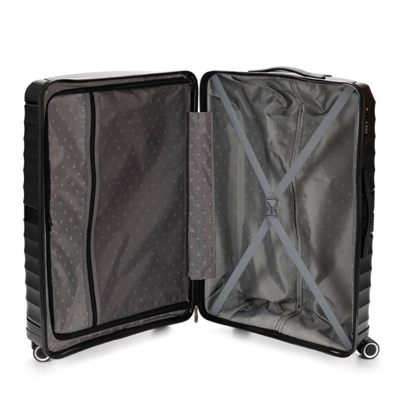 Чемодан TORBER НЕВО, чёрный, полипропилен, 49 х 28 х 76 см, 95 л