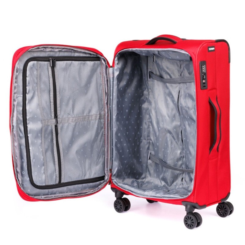 Чемодан TORBER БРОСНО, красный, нейлон 600D, 43,5 х 26 х 68 см, 56 л