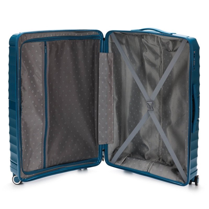 Чемодан TORBER НЕВО, синий, полипропилен, 49 х 28 х 76 см, 95 л