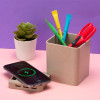 Настольный органайзер Cubic из пшеничного волокна с функцией беспроводной зарядки и выходами USB
