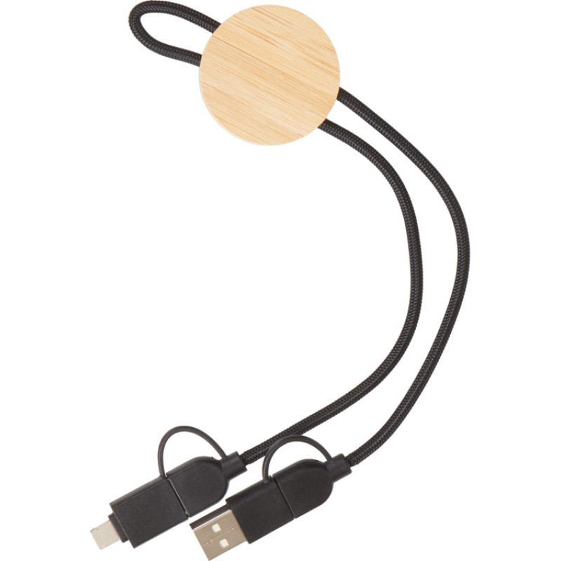 Универсальный зарядный кабель из переработанных ПЭТ и ТПЕ «Acalypha», быстрая зарядка 25 Вт, черный