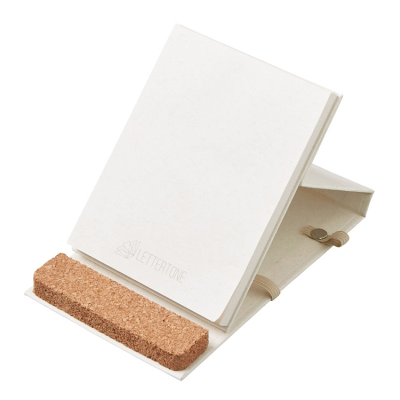 Блокнот с подставкой для телефона из пробки "Milky S", молочно-белый