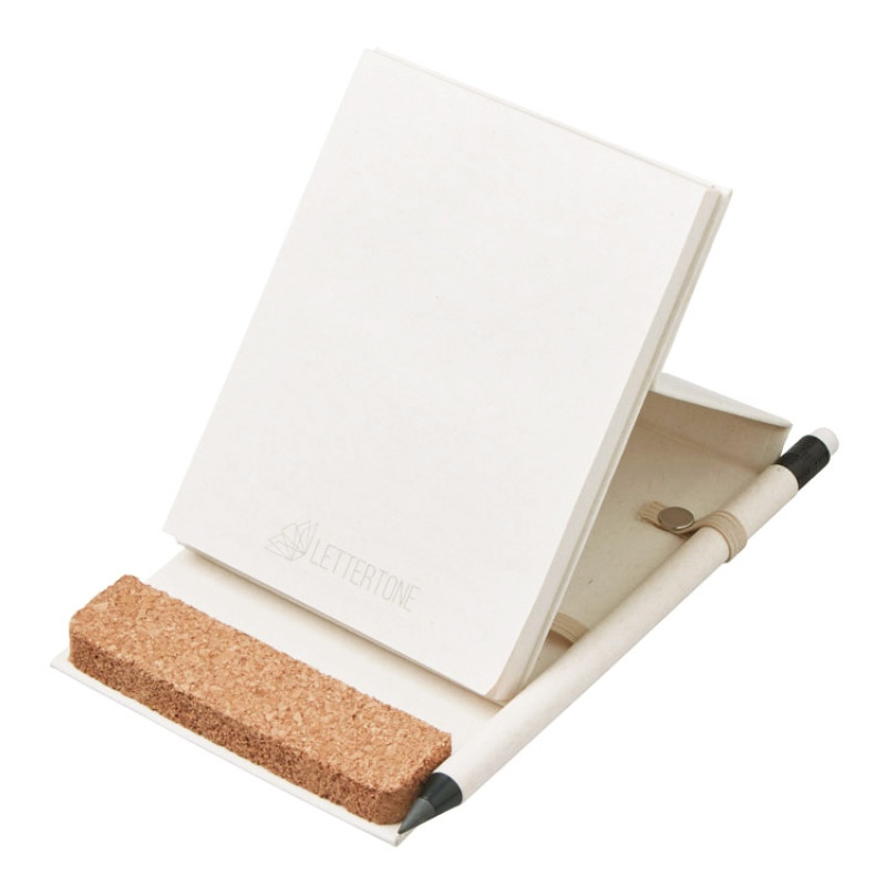 Блокнот с подставкой для телефона из пробки "Milky S", молочно-белый