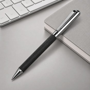 Шариковая ручка из переработанной стали и переработанной кожи "Venera", серая