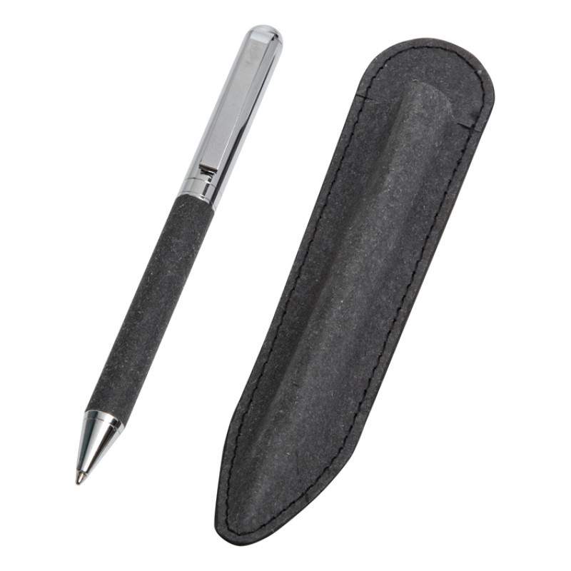 Шариковая ручка из переработанной стали и переработанной кожи "Venera", серая