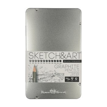 Набор чернографитовых карандашей  "Sketch & Art" ,12 шт. b-14b,  металлическая коробка с ложементом