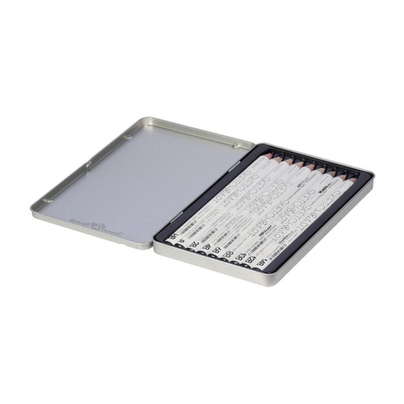 Набор чернографитовых карандашей  "Sketch & Art"  утолщенные,9 шт. hb-14b,  металлическая коробка с ложементом