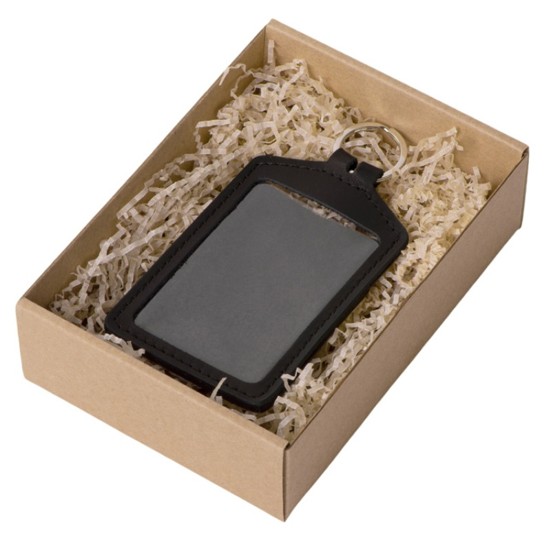 Кожаный бейдж для пропуска, черный