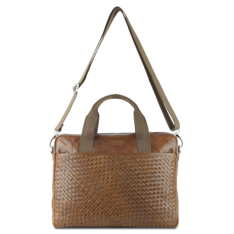 Сумка Mano "Don Luca", натуральная кожа в коньячном цвете, 37 х 27 х 6 см