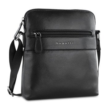Сумка наплечная мужская BUGATTI НОМ | NOME, черная, воловья кожа/полиэстер, 19х4х21 см, 1,5 л
