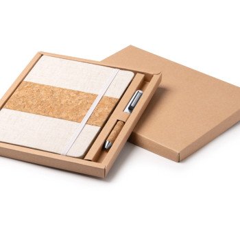 Набор блокнот с ручкой из пробки и хлопка "Beret", natural
