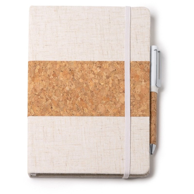 Набор блокнот с ручкой из пробки и хлопка "Beret", natural