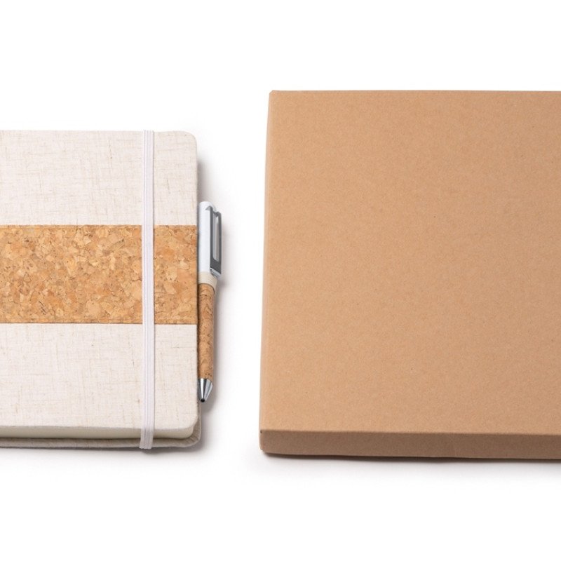 Набор блокнот с ручкой из пробки и хлопка "Beret", natural