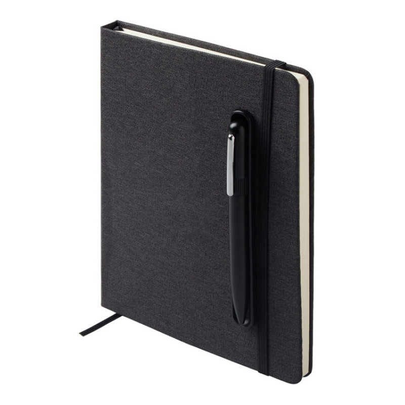 Набор блокнот А5 с магнитным держателем для ручки и подставкой для телефона и металлической шариковой ручкой "NotaBene", черный