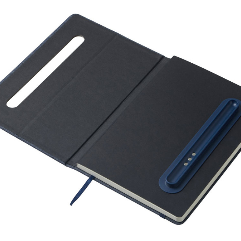 Набор блокнот А5 с магнитным держателем для ручки и подставкой для телефона и металлической шариковой ручкой "NotaBene", темно-синий