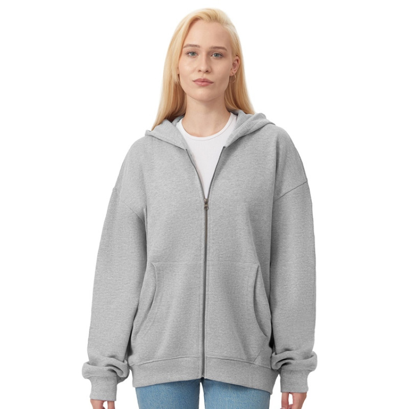 Толстовка оверсайз с капюшоном на молнии «Monaco», серый меланж