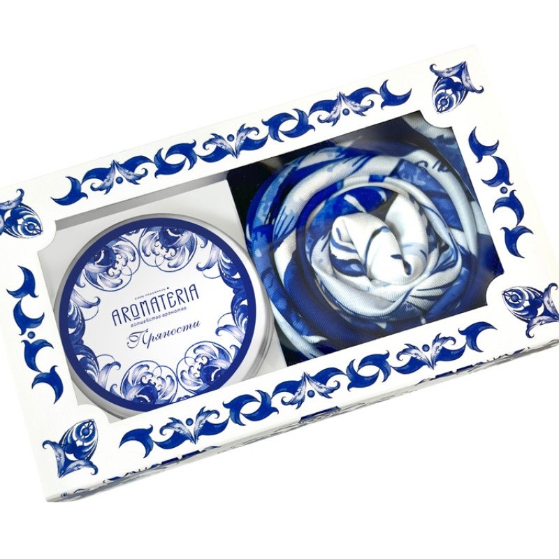 Набор: платок «Гжель» и свеча «Птица счастья»