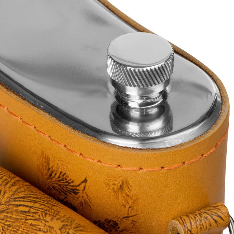 Набор «Подарочный»: фляга 511/2 (рыжая кожа), 2л+2 стаканчика+2 вилки