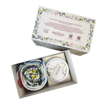 Набор: платок «Русский полевой букет» и свеча «Цветы и травы»