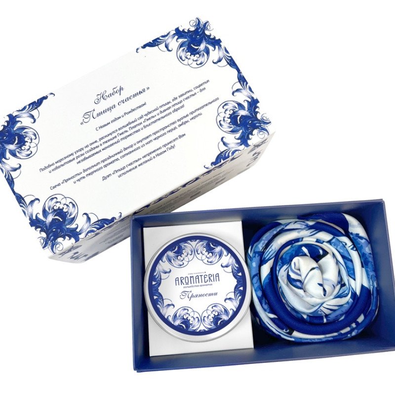 Набор: платок «Гжель» и свеча «Птица счастья»