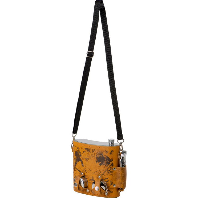 Набор «Подарочный»: фляга 510/2(рыжая кожа), 1,5 л+ 2 стаканчика+нож