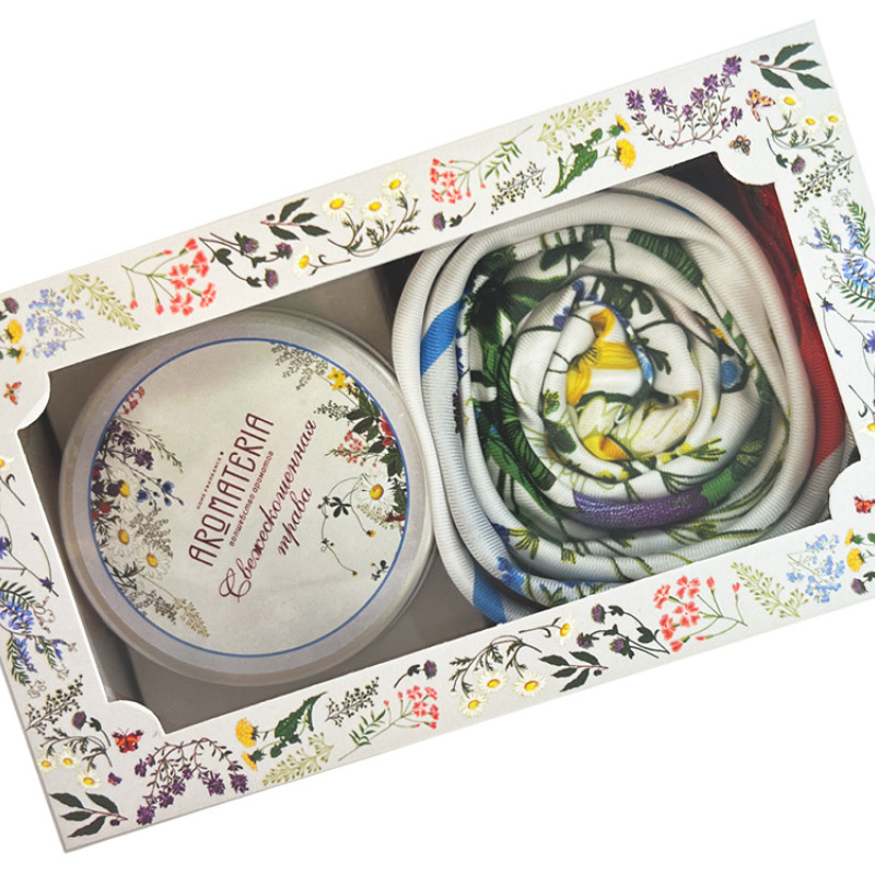 Набор: платок «Русский полевой букет» и свеча «Цветы и травы»