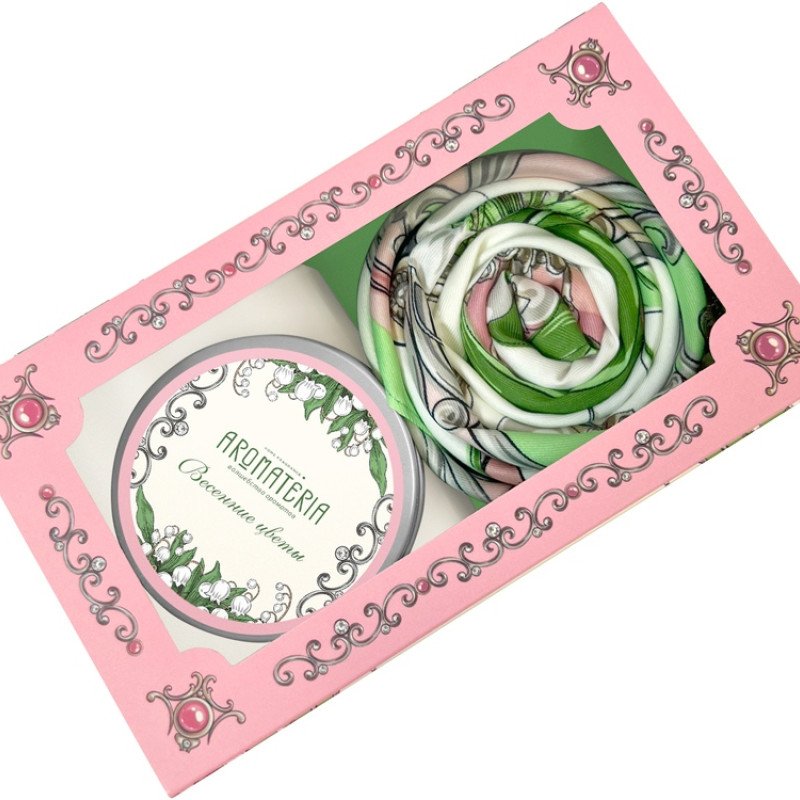 Набор: платок «Ландыши» и свеча «Весенние цветы»