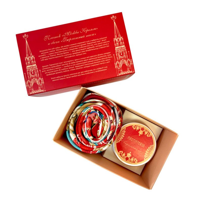 Набор: платок «Кремль – Москва» и свеча «Бархатный пион»