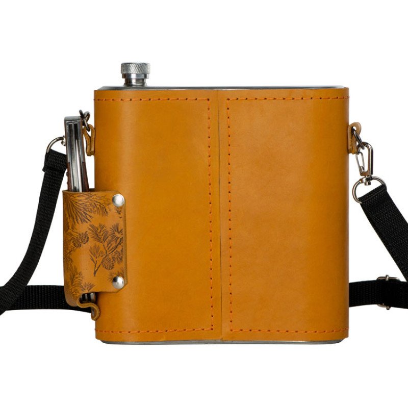 Набор «Подарочный»: фляга 510/2(рыжая кожа), 1,5 л+ 2 стаканчика+нож