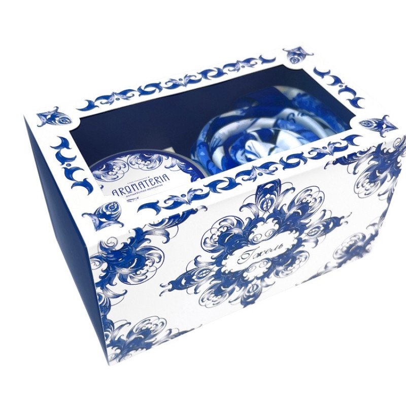 Набор: платок «Гжель» и свеча «Птица счастья»