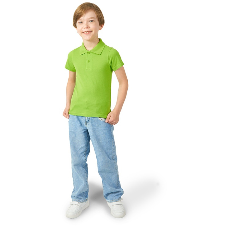 Рубашка поло "First" детская, зеленое яблоко