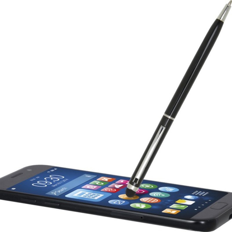 Шариковая ручка Ore алюминиевая со стилусом - сплошной черный