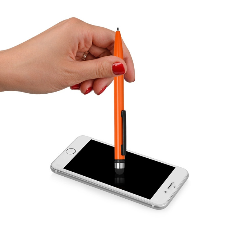 Ручка-стилус металлическая шариковая «Poke», оранжевый/черный