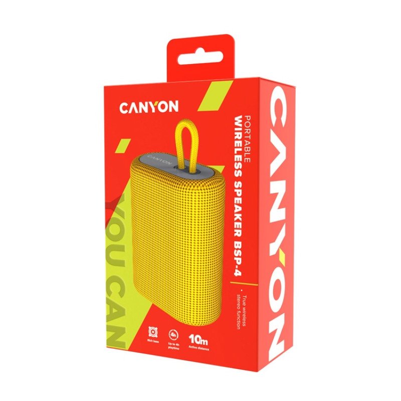Портативная беспроводная колонка Canyon BSP-4, 5W, 1200mAh, желтая