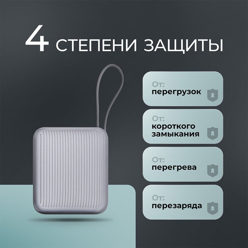 Внешний АКБ NRG Turbo Cable 10000 mAh, 22,5Вт, графит, Deppa Внешний АКБ NRG Turbo Cable 10000 mAh, 22,5Вт, графит, Deppa