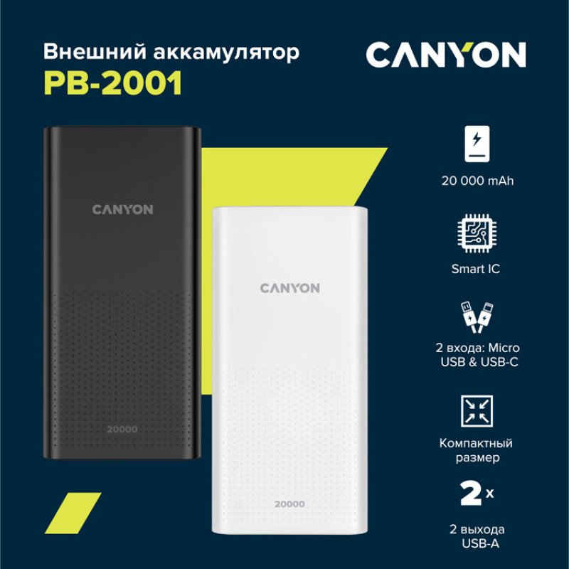 Портативный аккумулятор Canyon PB-2001 (CNE-CPB2001W), белый