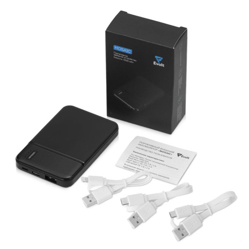 Внешний аккумулятор Evolt "Mosaic", 5000 mAh, черный