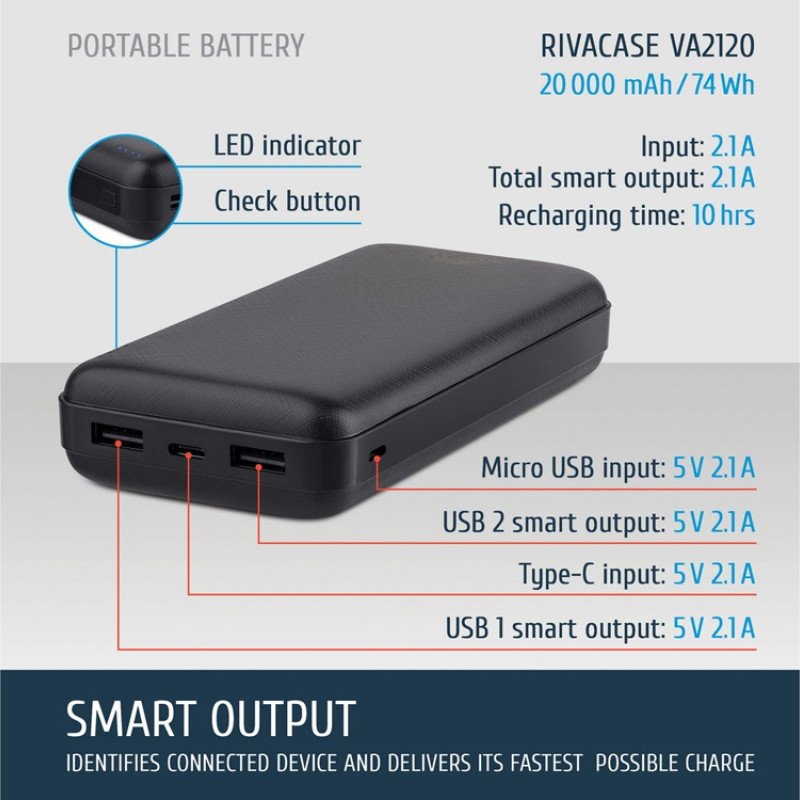 RIVACASE VA2120 (20000mAh), внешний аккумулятор /24 RIVACASE VA2120 (20000mAh), внешний аккумулятор /24