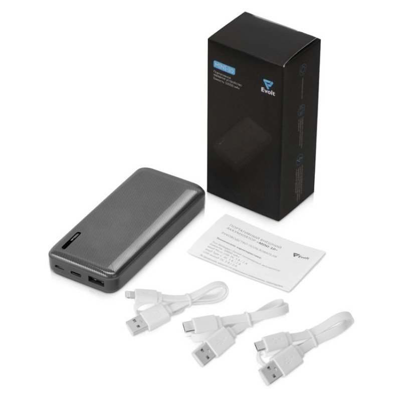 Внешний аккумулятор Evolt "Mini-10", 10000 mAh, серый