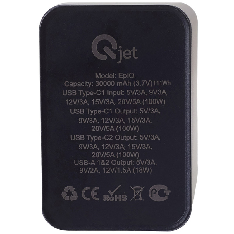 Внешний аккумулятор для ноутбуков «EpIQ», 100 Вт, 30000 mAh, темно-серый