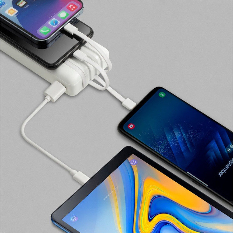 RIVACASE VA2220 (20000 мАч) внешний аккумулятор с дисплеем и встроенными кабелями, белый, 12/24