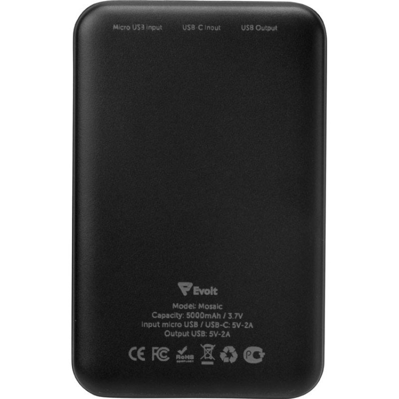 Внешний аккумулятор Evolt "Mosaic", 5000 mAh, черный