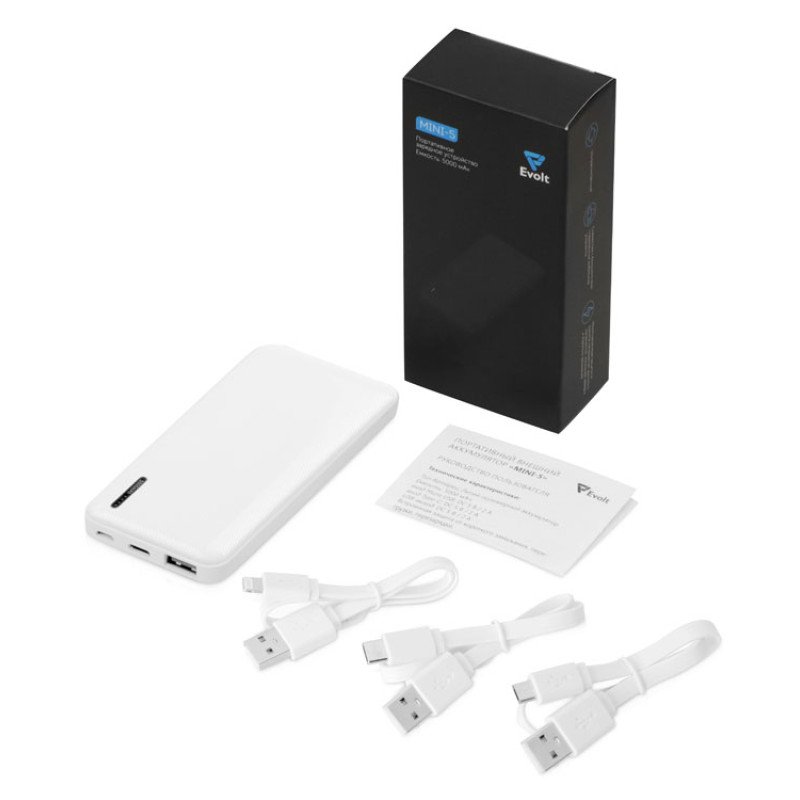 Внешний аккумулятор Evolt "Mini-5", 5000 mAh, белый